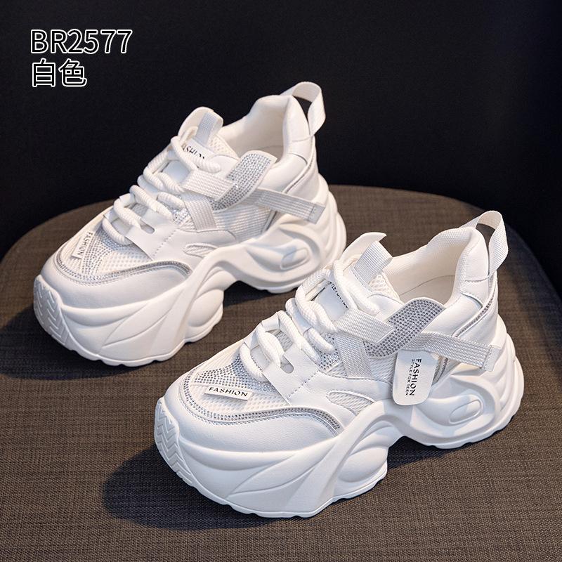 Dad shoes autumn new inner height increase muffin thick-soled rhinestone casual sports shoes 34 белый