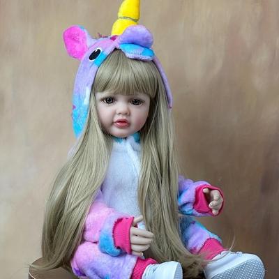 Reborn Babypuppe Langes blondes Haar Mädchen Lebensecht 55cm 22inch Vollsilikon Neugeborenes Bebe Prinzessin Kleinkind Badespielzeug