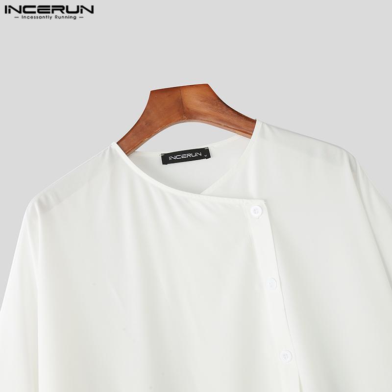 INCERUN Ανδρικά Μπλουζάκια Τοπ Μανίκι 3/4 Σκισίματα Ακανόνιστο Μπροστινό Σταυρωτό Ριγέ Ραφή Casual