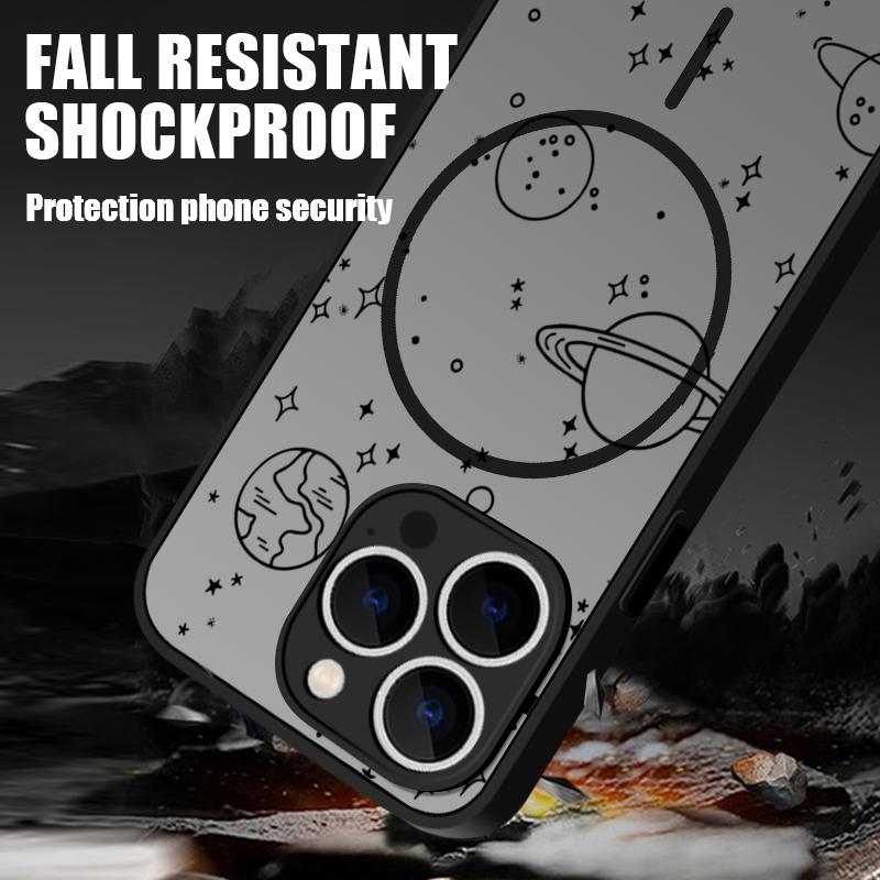 Planet Astronaut Pattern Clear Matte Case For iPhone 16 Pro Max 15 Pro 14 13 Wireless Charge Shockproof for Magsafe Magnetic Phone Cover