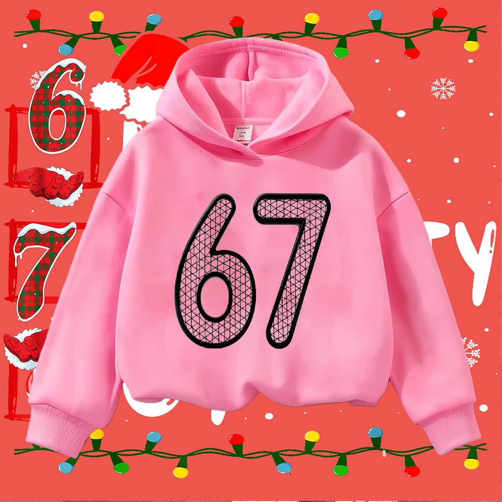 Kids Christmas Sweatshirt with 67 Mesh Design Long Sleeve Casual Pullover for Boys Girls Holiday Festive Top