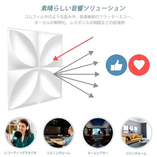 TroyStudio Acoustic Diffusion Panels - Set of 4 Acoustic Panels, 3D Wall Panels 30cm x 30cm x 2.5cm (White, Wood Leaf Pattern)