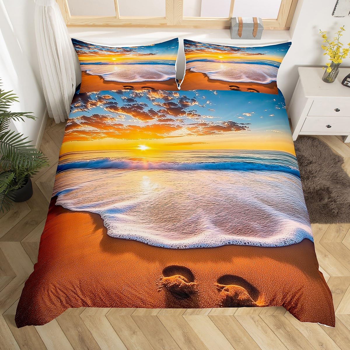 

Sunrise Sunset and Sea Duvet Cover Sets for Teens Lightweight Quilt Covers Sea Coastal Nature Pattern Bedding Set Bedroom Decor US Queen(228x228cm)