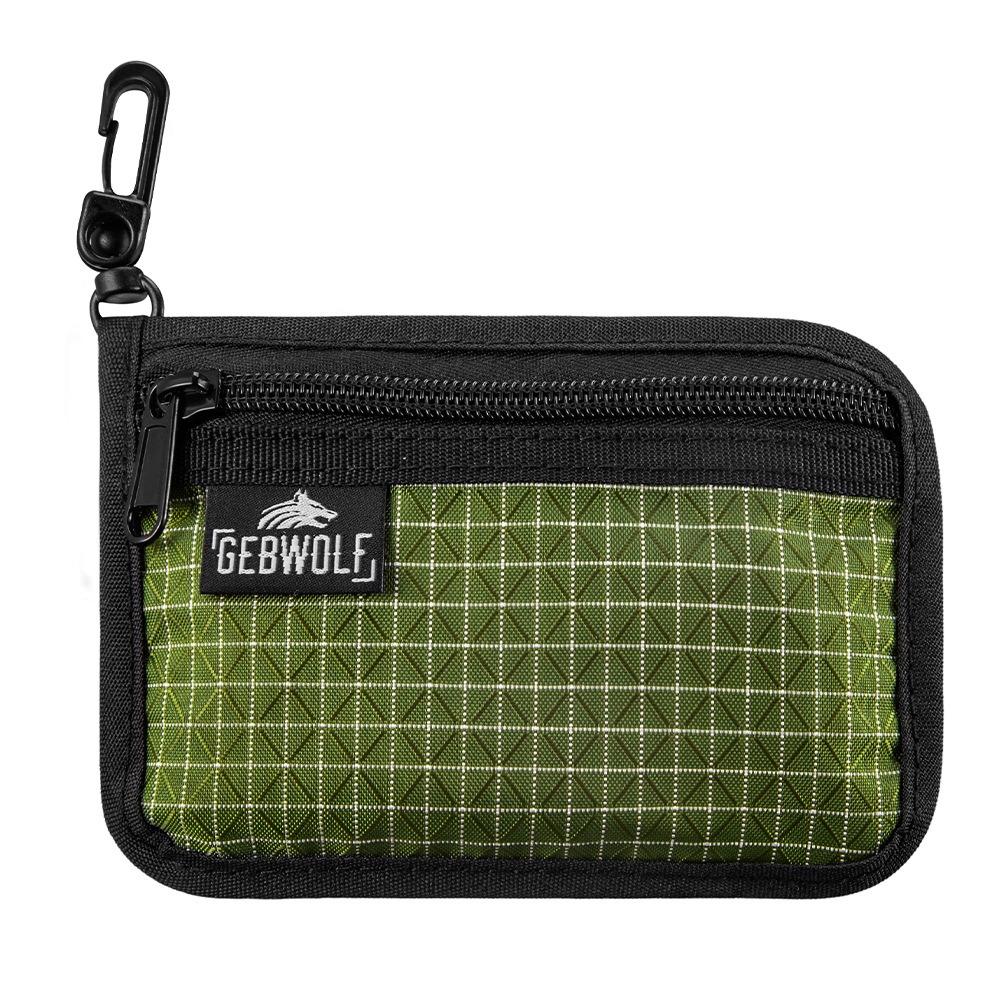 Portable Fabric Zip Wallet Black Grid Pattern Passport Holder Zipper Closure Key Clip Coin Purse Daily Commute