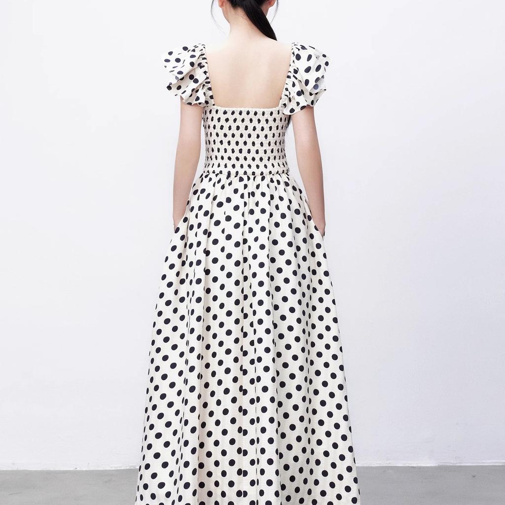 Korean Sweet High-end Polka Dot Dress for Women's Summer New Pleated Waist and Thin Temperament Long Skirt