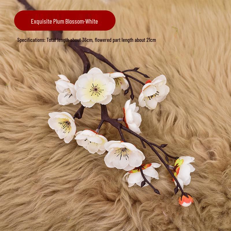 Artificial Plum and Peach Blossom Branch Ornament for Living Room - Dried Flowers Bonsai Arrangement In Pot for Indoor Winter Decoration