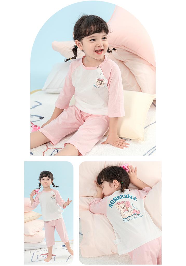 Yingbolun Girls' Pajamas Baby Home Furnishing Set Summer Thin Cotton Seven Sleeve Children's Air Conditioning Clothing