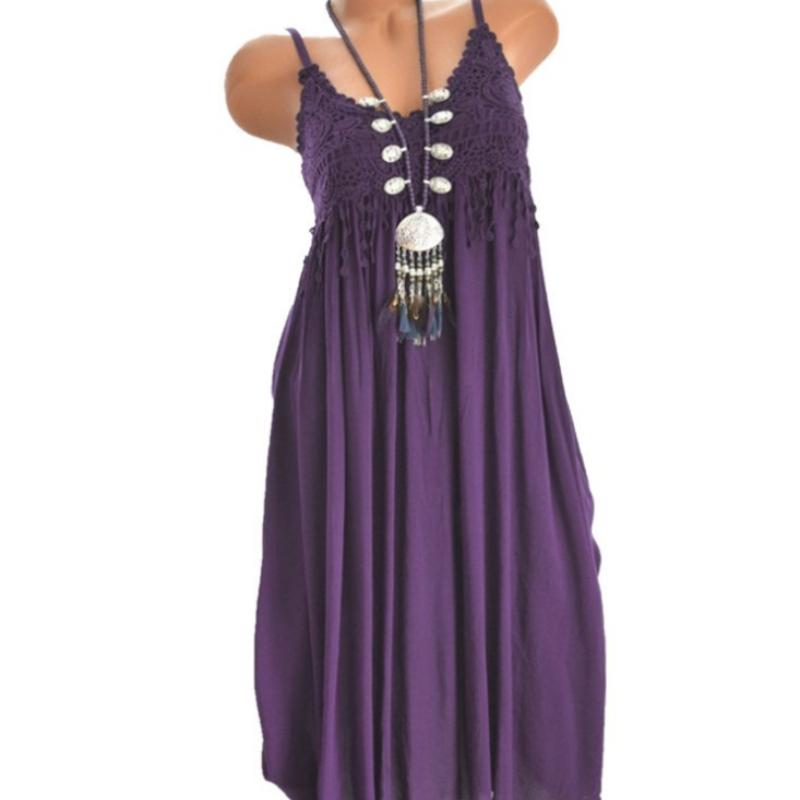 QICED Women's Solid Colour Vintage Loose Cotton Linen Dresses
