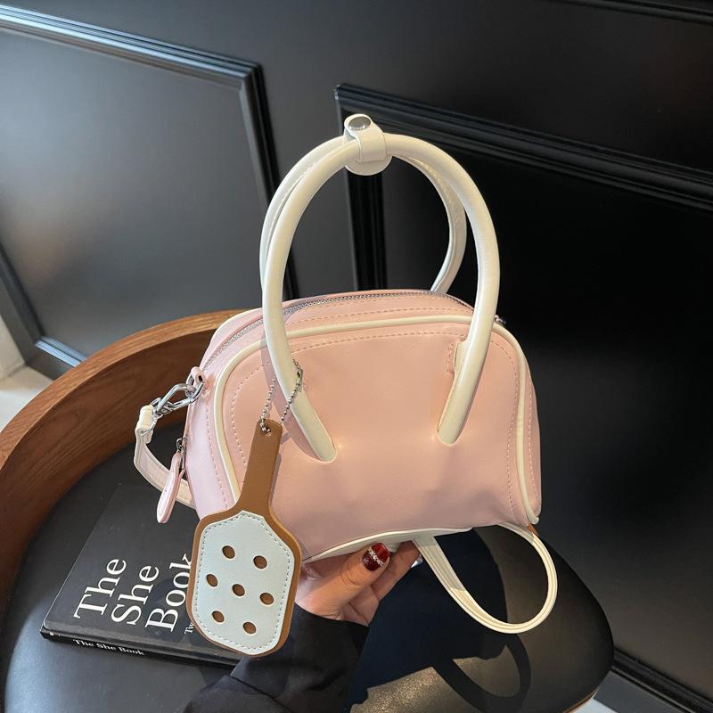 Trend handbag women's 2025 new fashion contrasting color bowling bag casual simple shoulder messenger bag