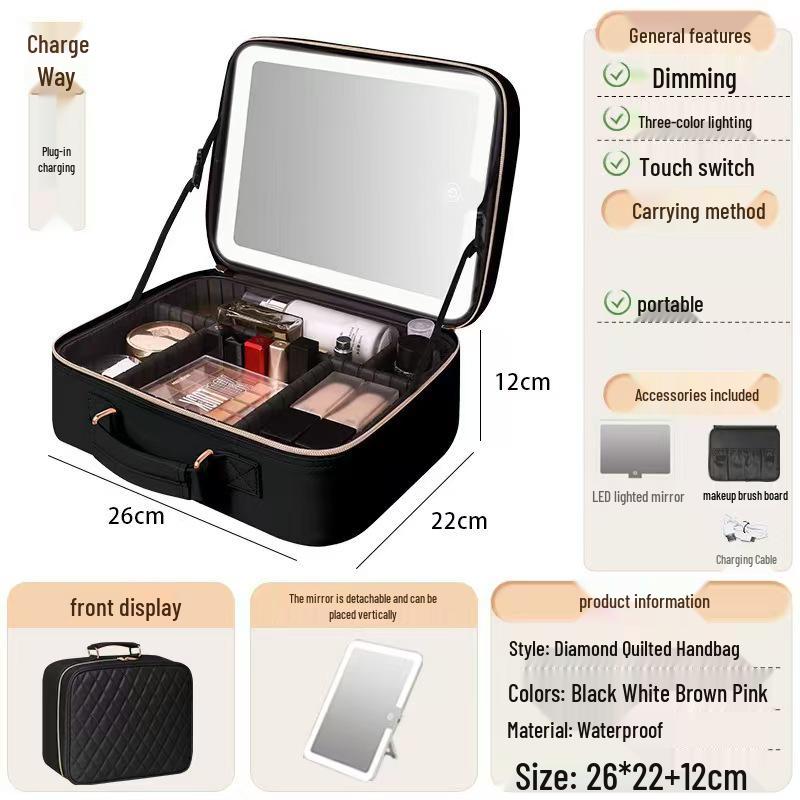High-Quality LED Light Makeup Bag with Detachable Large-Capacity Cosmetic Storage