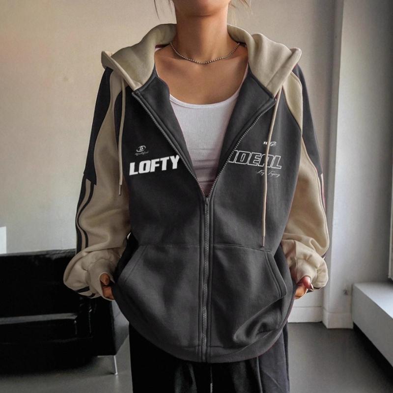 Осенне-зимняя мода, ретро стиль, пэчворк, контрастный, свободный худи с капюшоном S серый