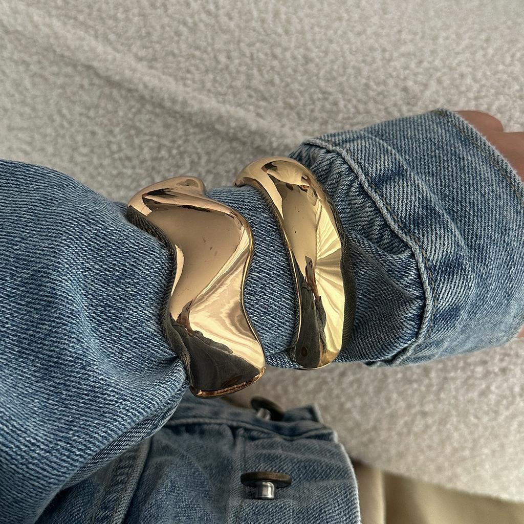 Vintage Irregular Wide Cuff Bangles Hip Hop Punk Gold copper Color Geometric Metal for Women Bracelets Men Jewelry Gifts