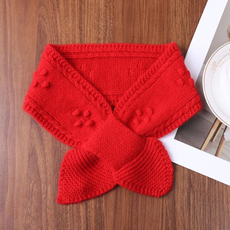 Women's 100% Pure Wool Perforated Knitted Small Bow Tie Scarf Warm Printed Neck Guard Woolen False Collar Fashion Accessory