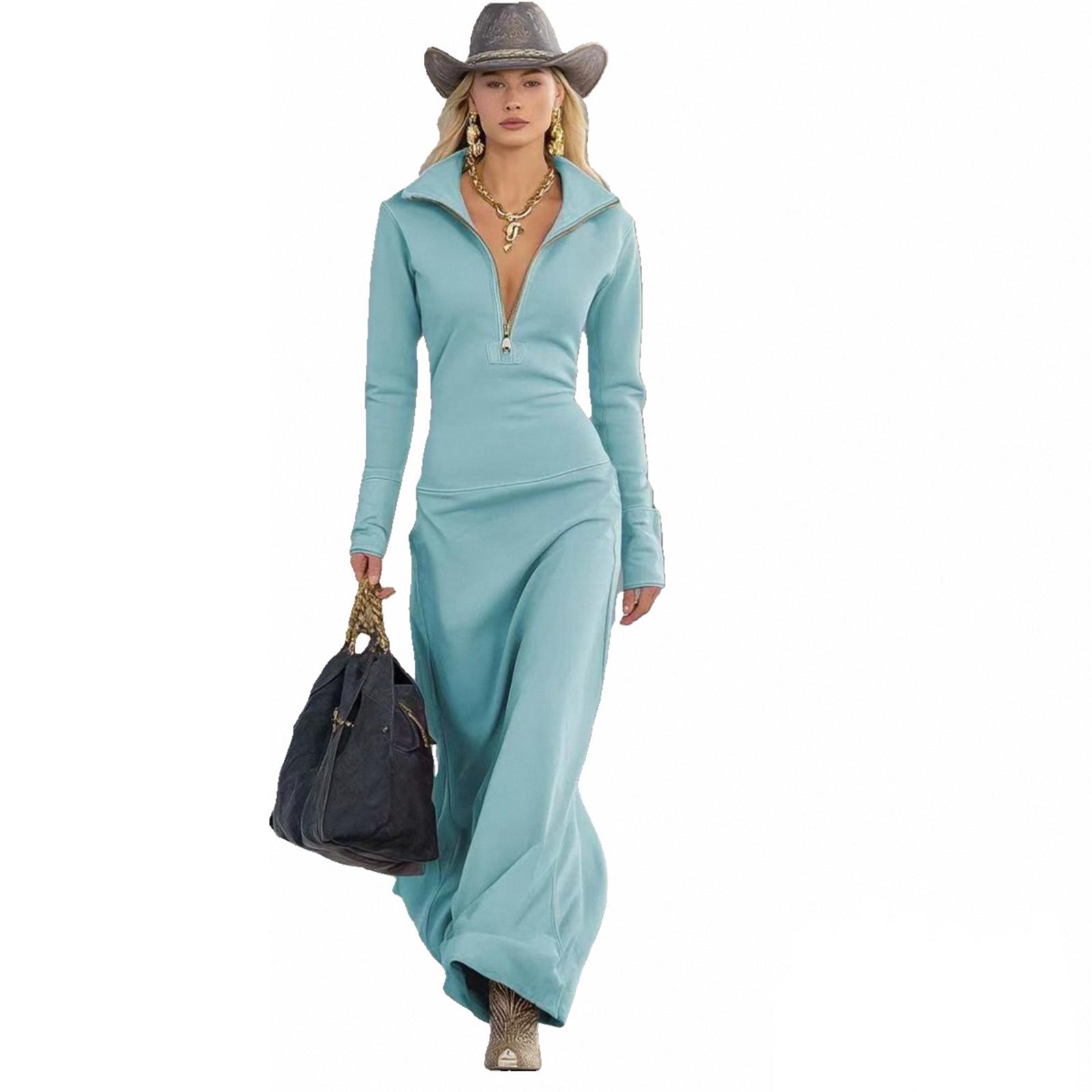 Women s and winter slim long dress casual long sleeve dress L