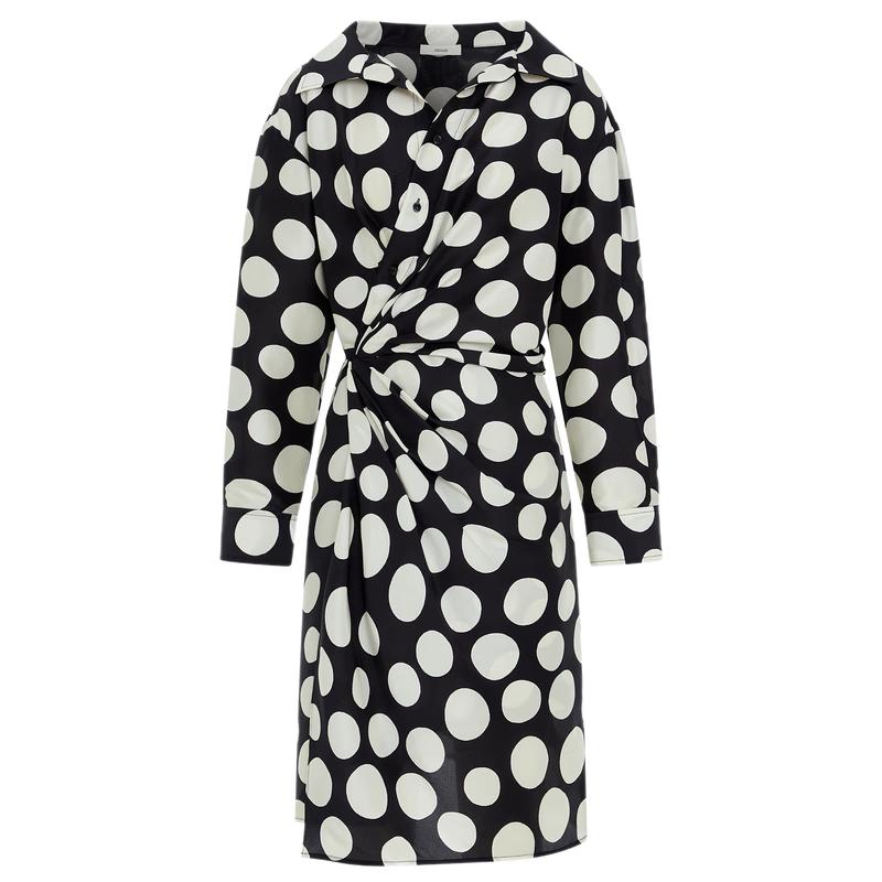 

Женское винтажное французское платье-рубашка из шелка в горошек M