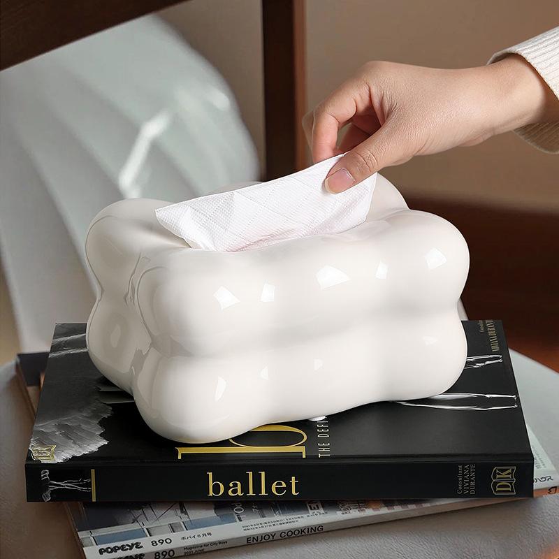 Ins Cream Style Ceramic Tissue Box Living Room Bedroom Desktop Storage Home Decoration Ornaments Home Dining Table Paper