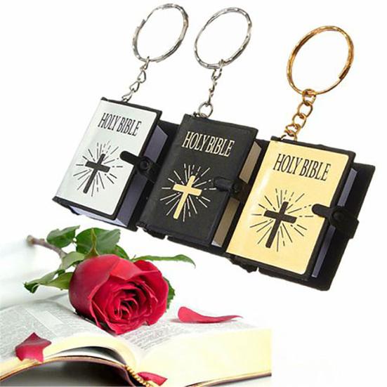 1Pc Mini Portable English Holy Bible Pendant Keychain Key Ring Holder Bag Decor