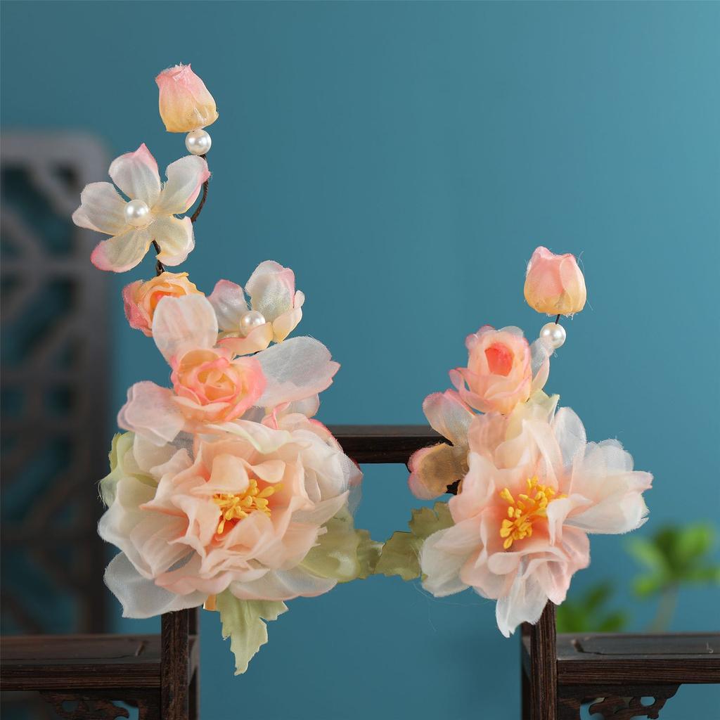 Flower Hair Clips Forks Chinese Hanfu Hair Accessories for Women Hairpin Fork Handmade Vintage Wedding Hair Jewelry Retro Crowns for Girl and Women