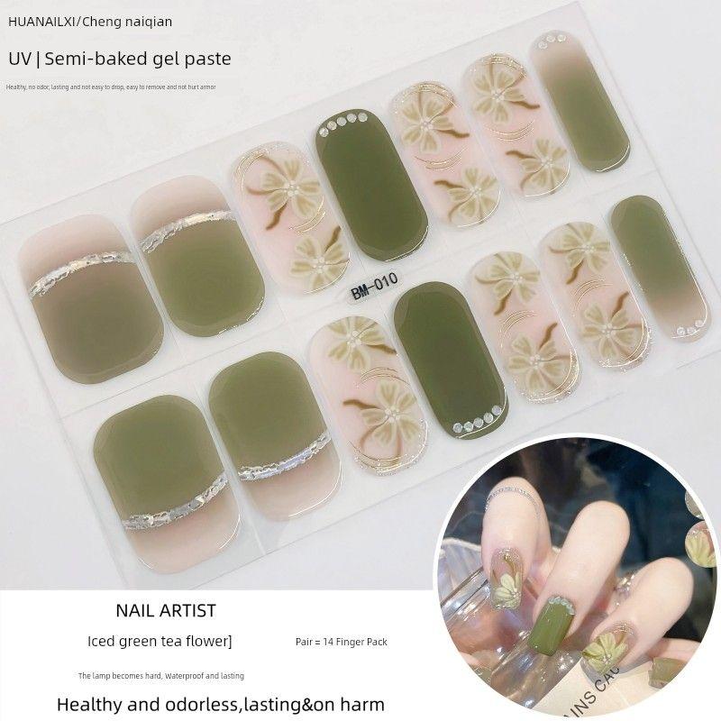 

[Светоотверждаемые] Весенние и Летние Гелевые Наклейки для Ногтей Полуотверждённые Наклейки для Ногтей УФ Белые Наклейки для Ношения Мягкие Наклейки для Ногтей Водонепроницаемые BM-010 iced green tea flower [need light]]