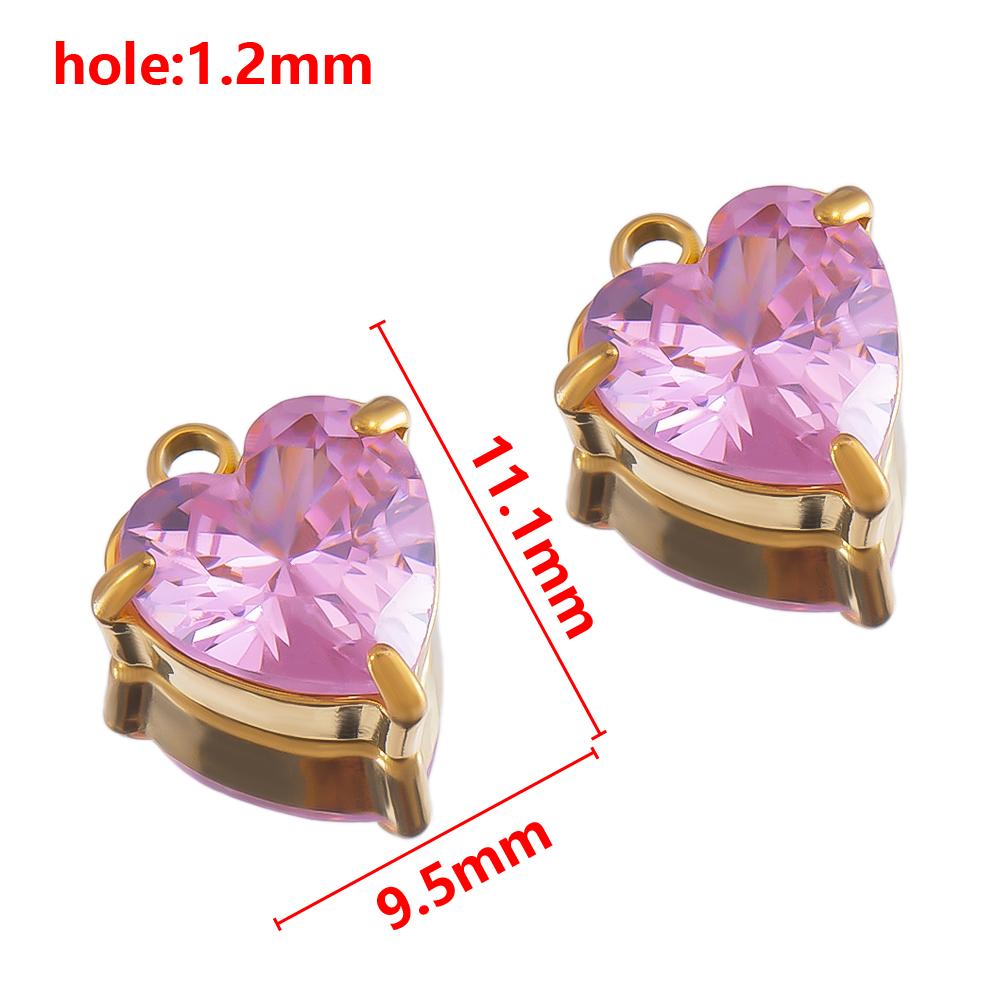 5pcs Stainless Steel Zircon Heart Pendants Base Clear Crystal Charm Beads with Hole for Necklace Making DIY Ear Jewelry Findings