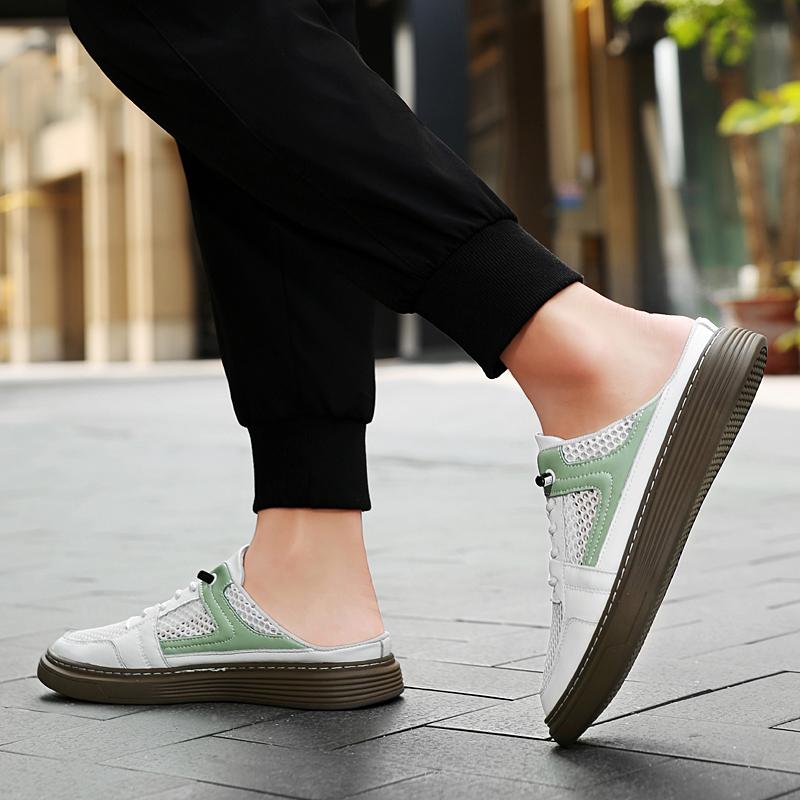 Fashion Men Hollow Out Slippers New Fashion Lazy Boat Shoes Men Comfortable Slip on Muller Shoes Breathable New Half Slipper Men Loafers