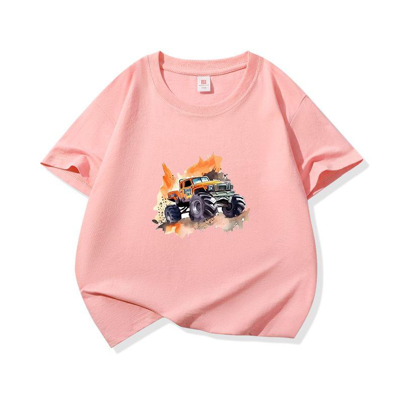 Kids Cotton T Shirt Bold Splash Offroad Car Print Crew Neck Short Sleeve Tee Casual Breathable Boys Girls Summer Tops