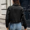 Women's Cropped Denim Jacket Long Sleeve Single Breasted Lapel Collar Casual Coat