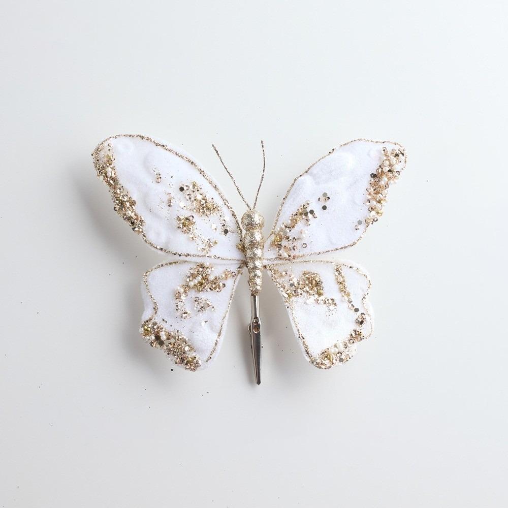 Sparkling Artificial Butterfly Clip Flocking Butterfly Decor Holiday Tree Decor