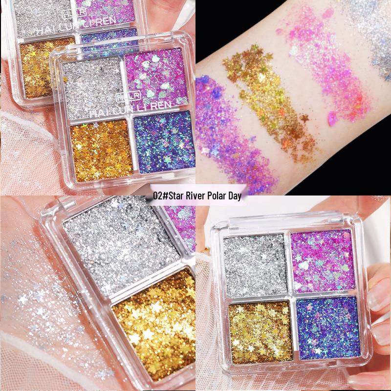 Children's Day Glittering 4-Color Eyeshadow Palette for Parties & Stage Makeup