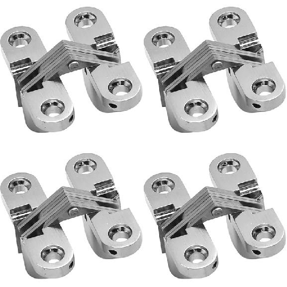 1-3/4" Hidden Hinge Stainless Steel 180 Degree Invisible Cross Hinges for Kitchen Cabinet Door Frameless Concealed Hinge with Screws, 4pcs