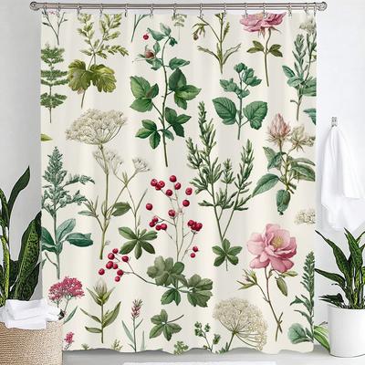 Vintage Botanische Print Bloemen Douchegordijn, Decoratief Douchegordijn voor Badkamer, Waterdicht Douchegordijn met Haken