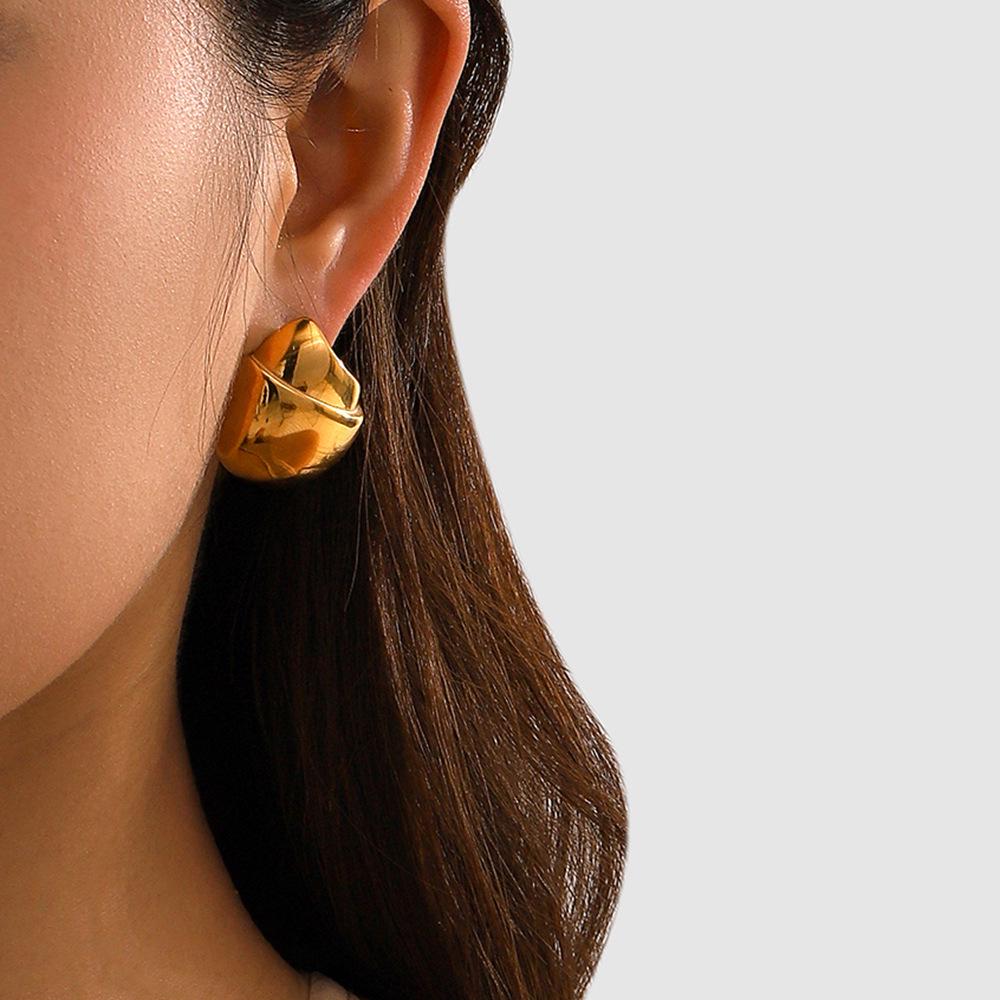 18K Gold Stainless Steel Irregular Hazelnut Earrings - Retro Style by Melaard