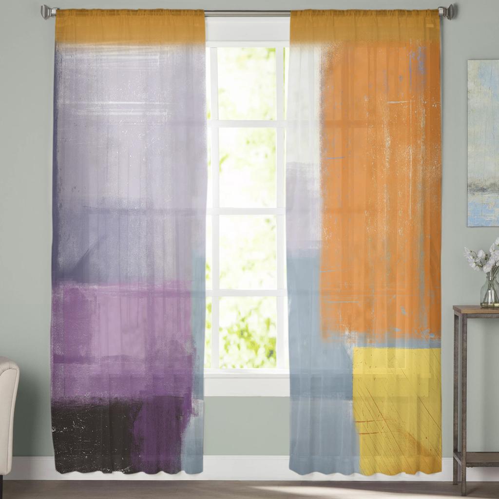 Abstract Oil Painting Orange Purple Sheer Curtains For Living Room Bedroom Home Decor Kitchen Tulle For Windows Voile Drapes
