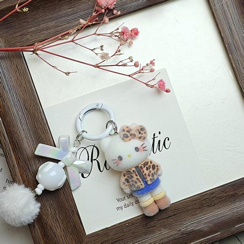 Flocked Keychains for Bags Hello Kitty Keychains Gifts Keychain on The Phone Accessories Holiday Gifts