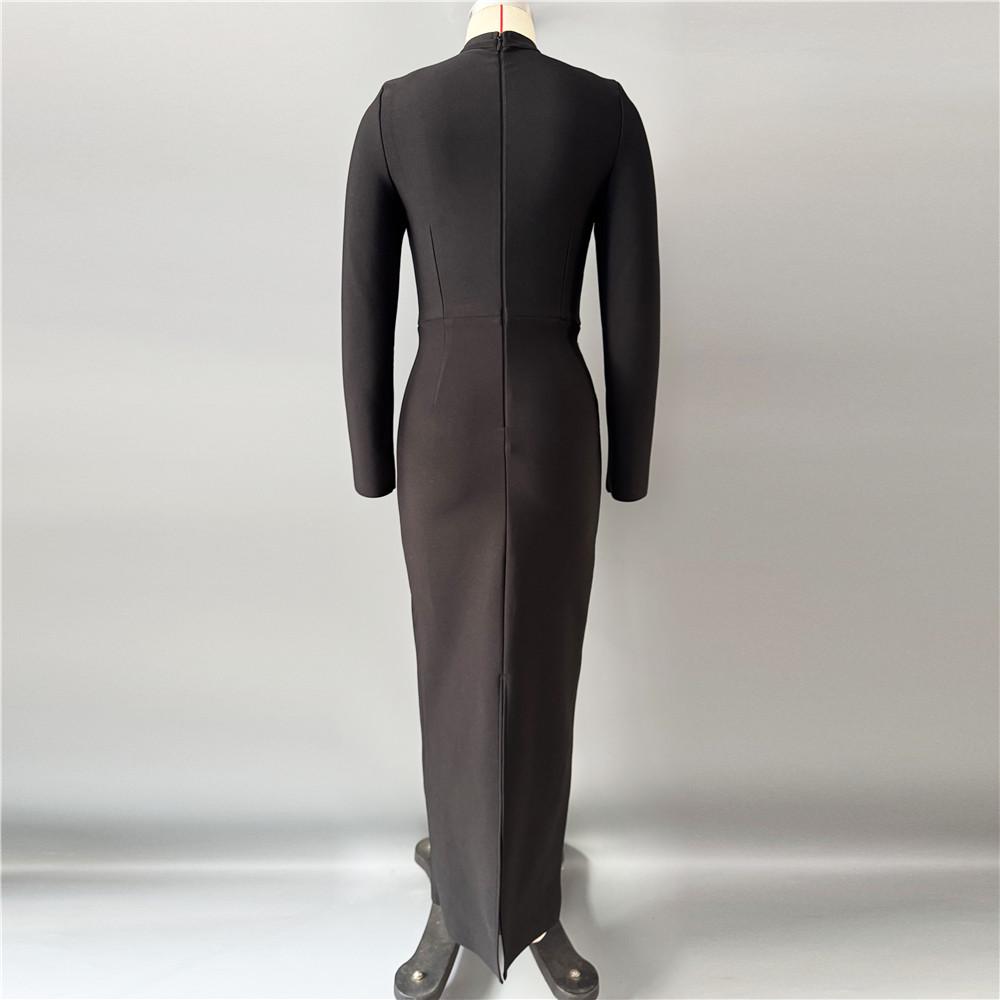 Elegant Hand-Beaded Long-Sleeve Bandage Evening Dress