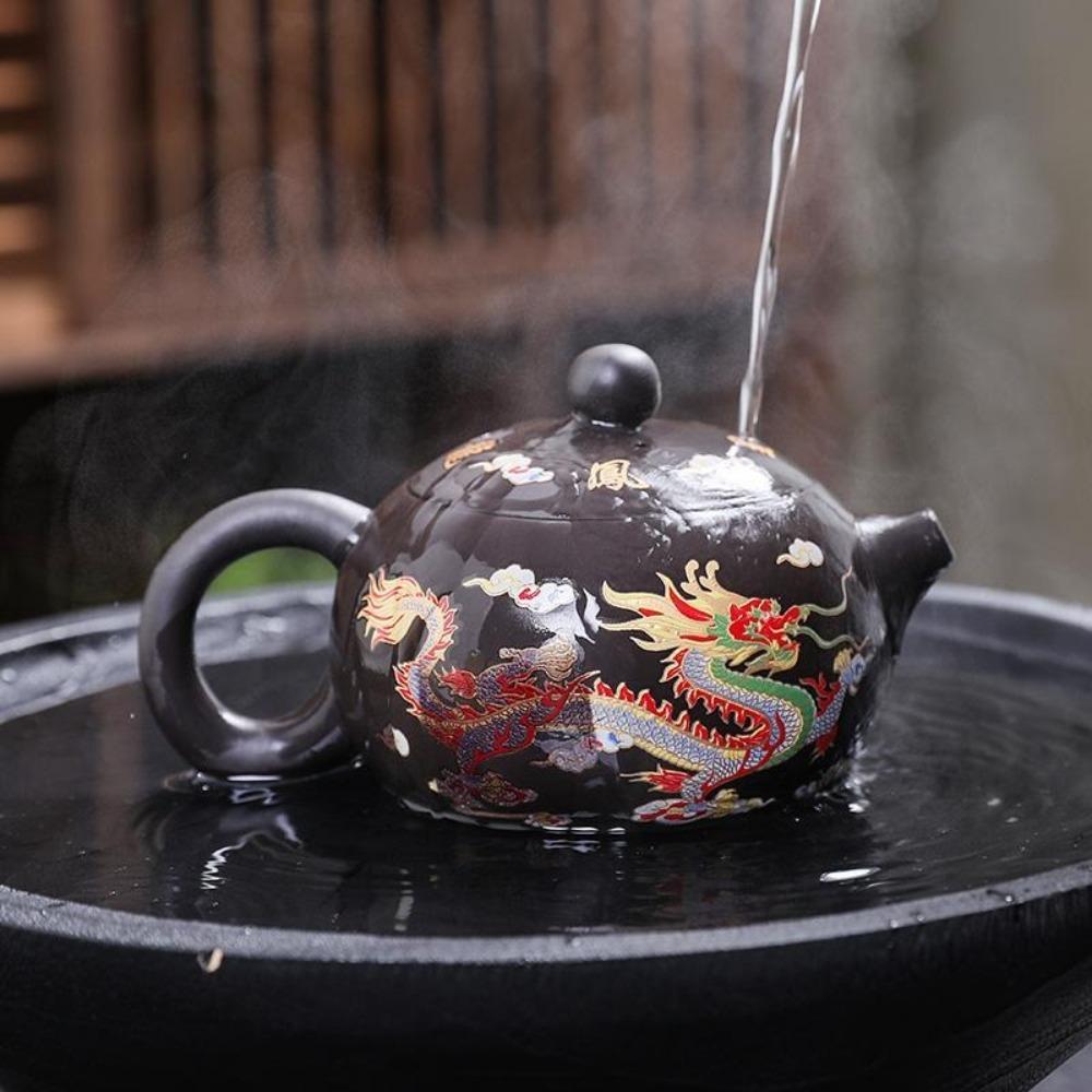 Dragons Phoenixs Pattern Changes Color Purple Clay Teapot Chinese Style Tea Infuser  Gift
