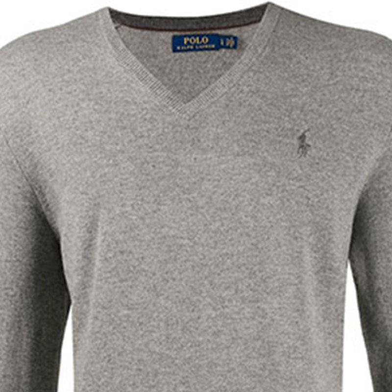Polo Ralph Lauren FW21 V-neck Vzor loga Jednobarevný Pulovr Svetr s dlouhým rukávem Pánský svetr Šedý 710667377-001