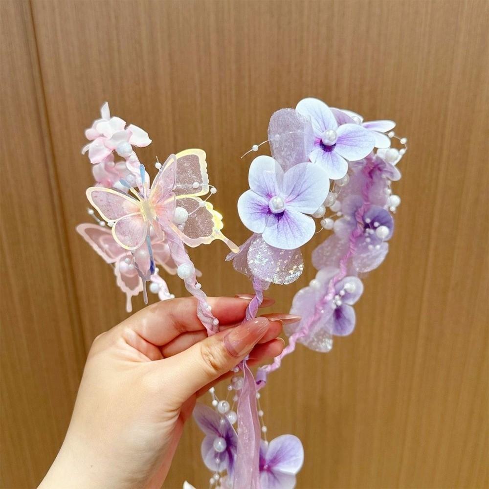 Handcrafted Embroidery Princess Flower Crown Kids Floral Hair Hoop Flower Girl Accessory