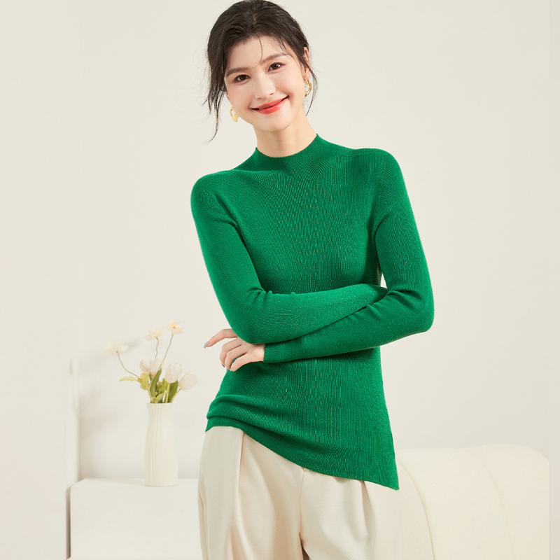 Wardrobe BI Comfortable Base Spring and Autumn Sheep Wool Half High Collar Long Sleeve Solid Color Versatile Women's Woolen Sweater