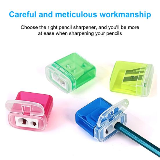 Dual-Hole Pencil Sharpener 4 Color Transparent Plastic Sharpener for Standard Jumbo Pencils Kid-Friendly Portable Pencil Sharpener with Cover