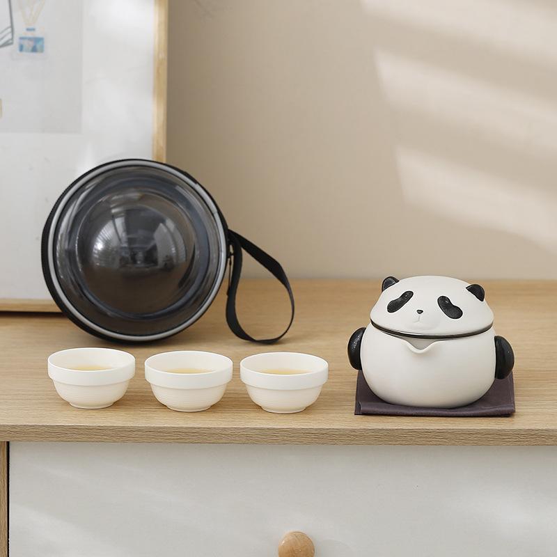 Panda Ceramic Travel Tea Set Portable Kung Fu Kuaike Cup One Pot Three Cups Outdoor Travel Camping Tea Set