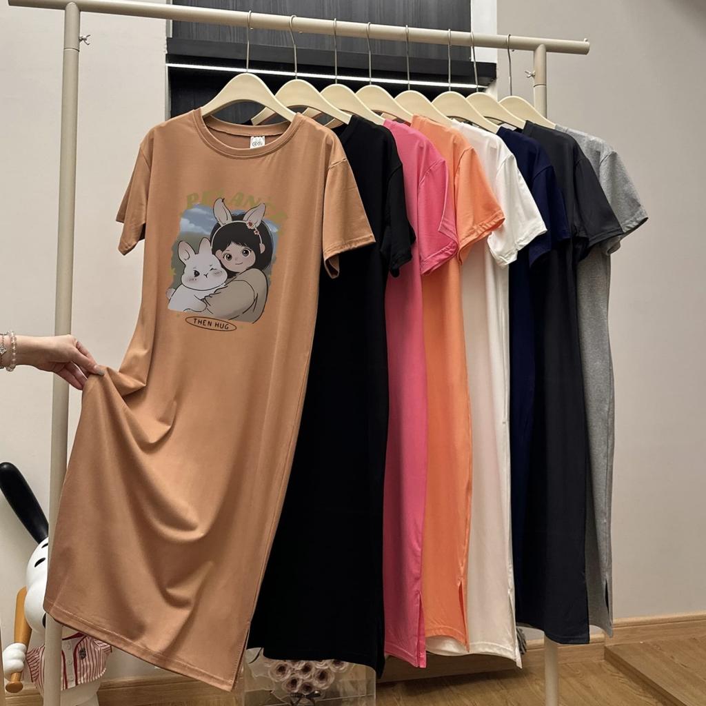 Weit geschnittenes Damen-T-Shirt-Kleid mit Rundhalsausschnitt und kurzen Ärmeln in großer Größe, langes lässiges Kleid, knielanges Nachthemd