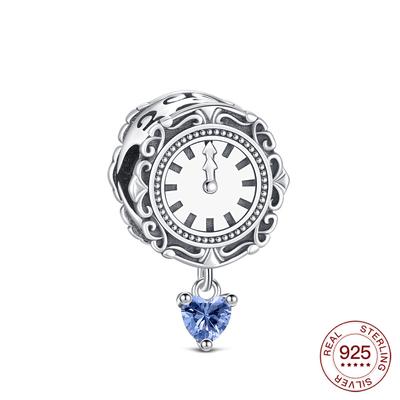 925 Silver Clock Pendant with Sapphire Charm for Women DIY Jewelry Making Classic Bracelet Fashion Gift