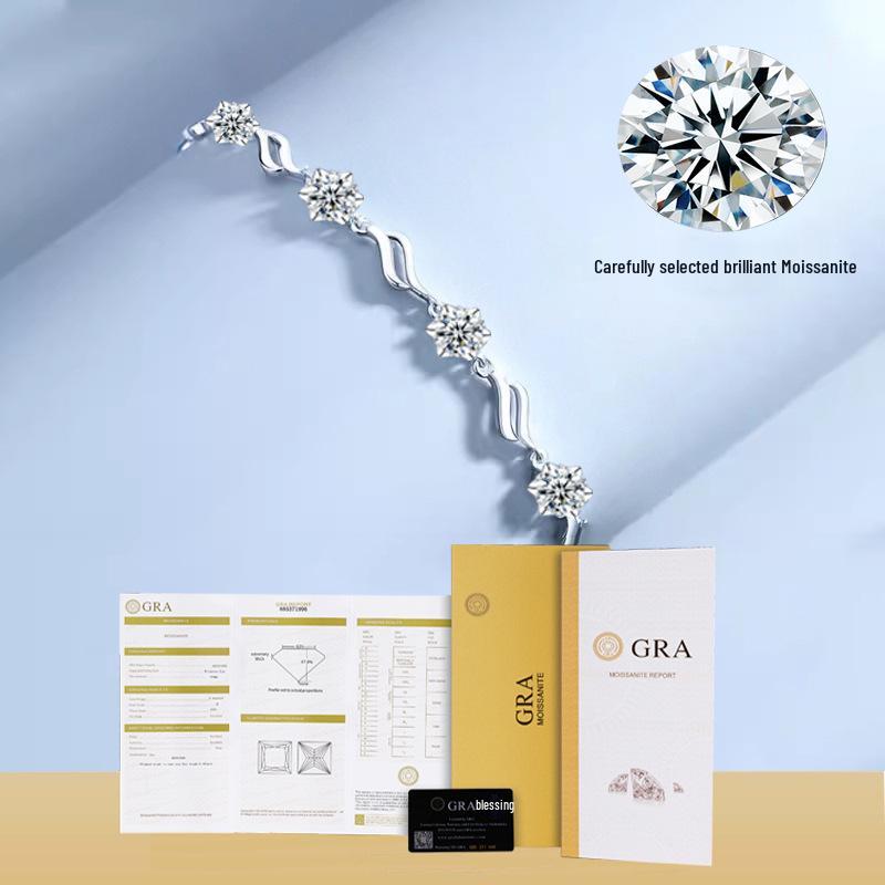 

Sterling Silver Moissanite Snowflake Bracelet for Women, 7 Stones, D Color, 50 Point Gem 999 Sterling Silver