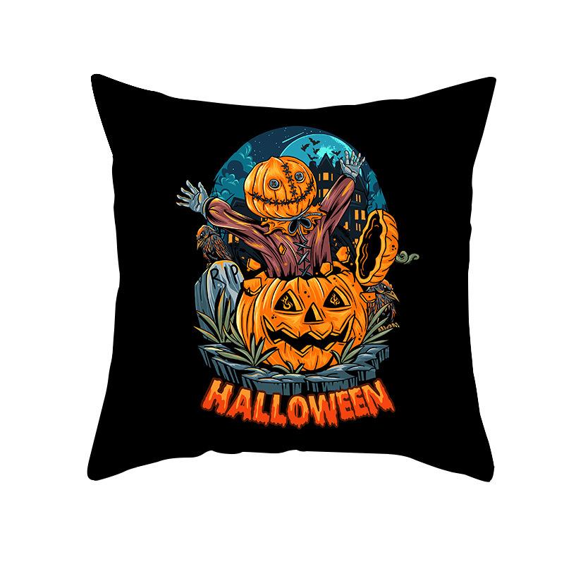 Halloween Pillow Cover Cartoon Skull Cat Sofa Cushion Cover Peach Skin Pillow Cover