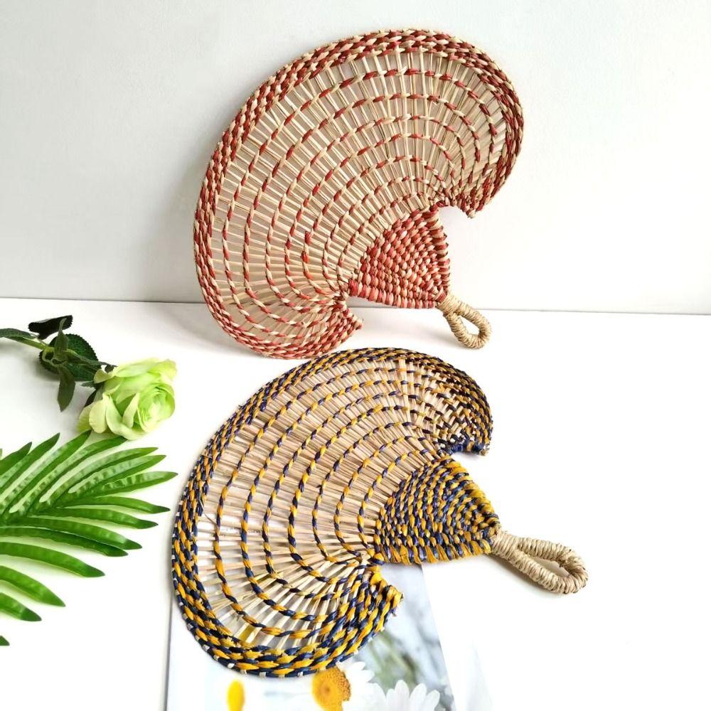 Bohemian Decorative Handmade Fan Colorful Hand Braided Fan Durable Hand-woven Straw Fan  Outdoor