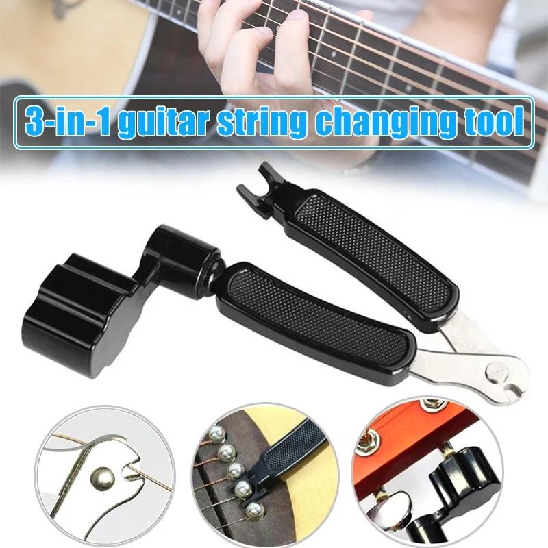New Guitar String Winder String Cutter Bridge Pin Puller 3 In 1 String Peg Winder Guitar Repair Tool Black