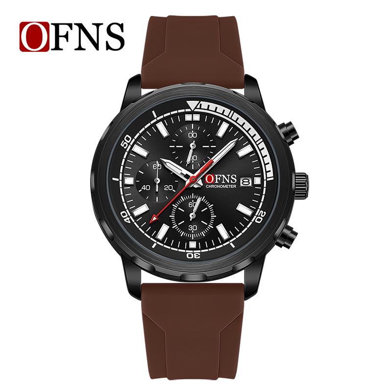 OFNS Men's Fashionable Multi-Functional Luminous Six-Needle Quartz Watch with Calendar and Waterproof Timer