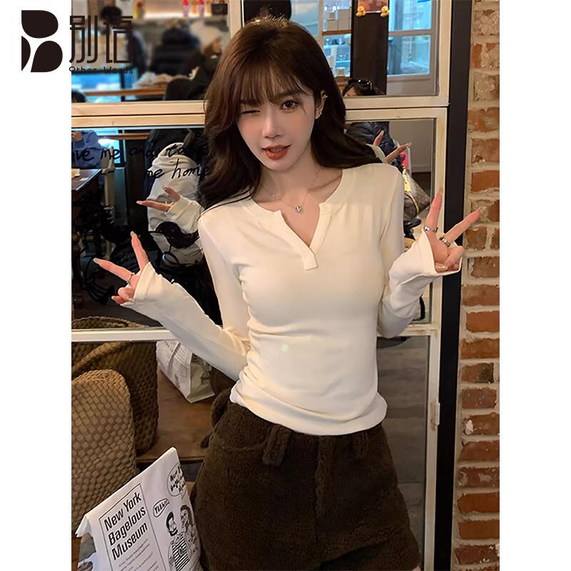 Bieyu Women s V-Neck Long Sleeve Slim Fit T-Shirt L