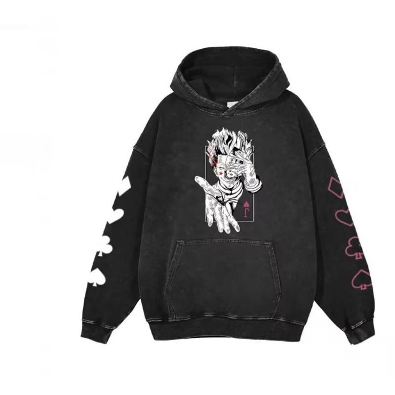 New Animation Peripheral Printing Washed Retro Sweater Men'S Hoodie